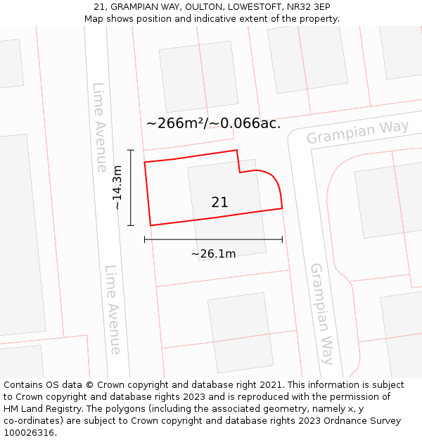 21, GRAMPIAN WAY, OULTON, LOWESTOFT, NR32 3EP: Plot and title map