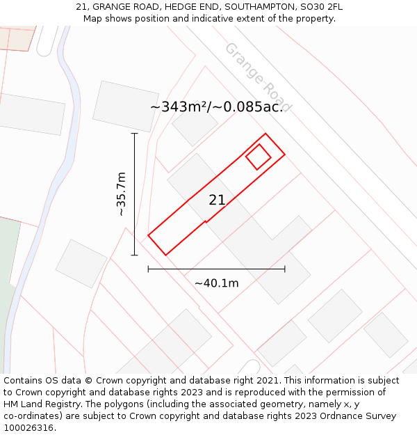 21, GRANGE ROAD, HEDGE END, SOUTHAMPTON, SO30 2FL: Plot and title map