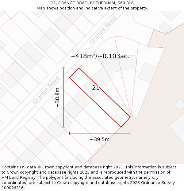 21, GRANGE ROAD, ROTHERHAM, S60 3LA: Plot and title map