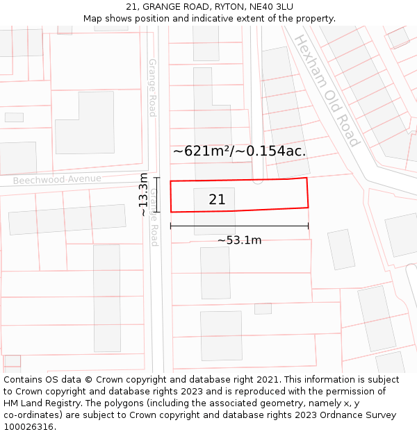 21, GRANGE ROAD, RYTON, NE40 3LU: Plot and title map