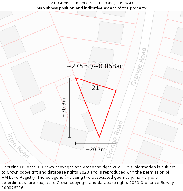 21, GRANGE ROAD, SOUTHPORT, PR9 9AD: Plot and title map