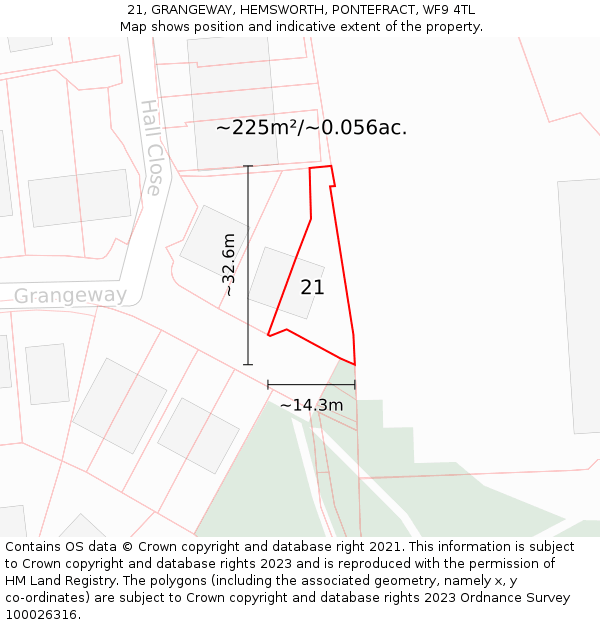 21, GRANGEWAY, HEMSWORTH, PONTEFRACT, WF9 4TL: Plot and title map