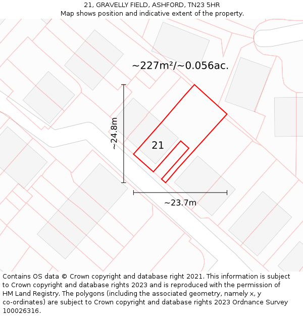 21, GRAVELLY FIELD, ASHFORD, TN23 5HR: Plot and title map