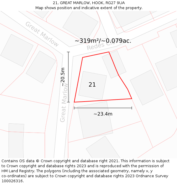 21, GREAT MARLOW, HOOK, RG27 9UA: Plot and title map