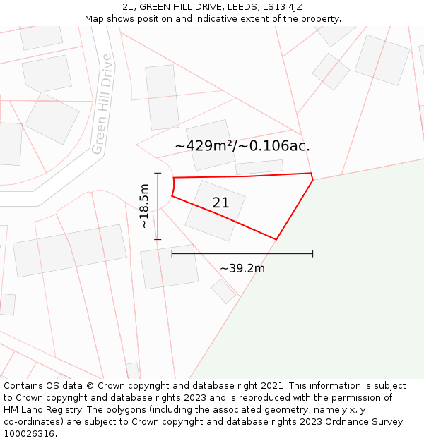 21, GREEN HILL DRIVE, LEEDS, LS13 4JZ: Plot and title map