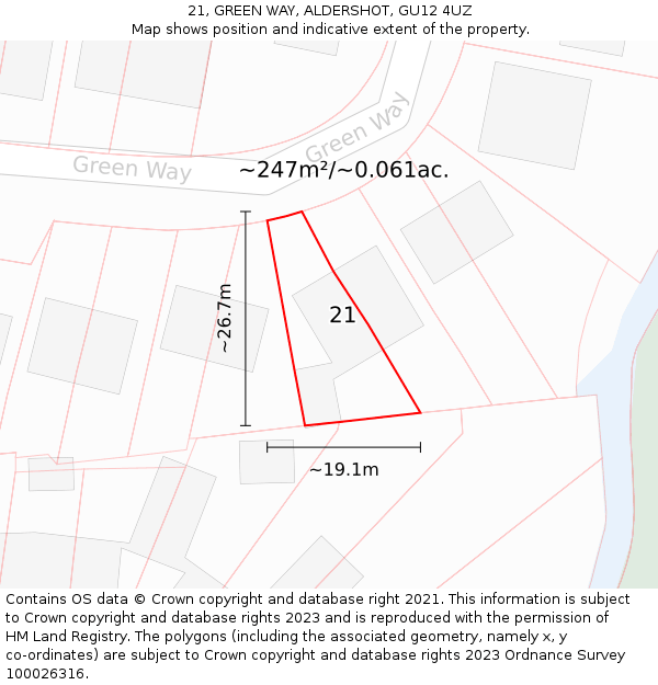 21, GREEN WAY, ALDERSHOT, GU12 4UZ: Plot and title map