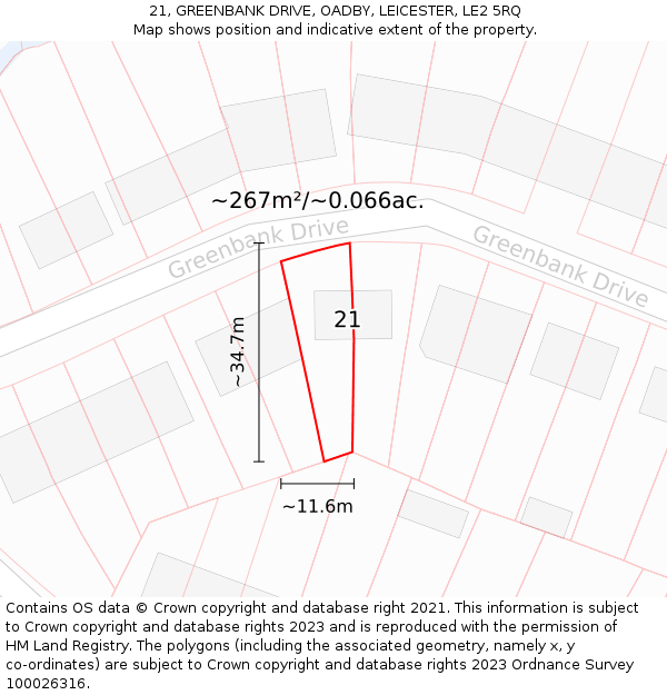 21, GREENBANK DRIVE, OADBY, LEICESTER, LE2 5RQ: Plot and title map