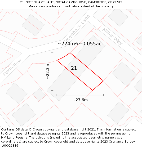 21, GREENHAZE LANE, GREAT CAMBOURNE, CAMBRIDGE, CB23 5EF: Plot and title map