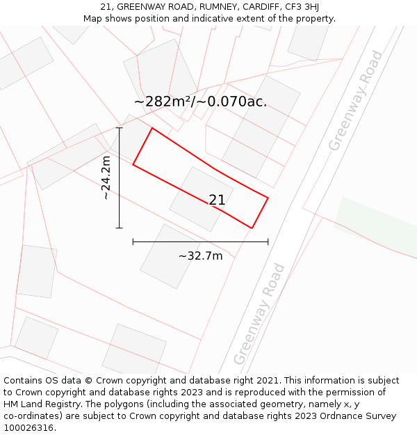 21, GREENWAY ROAD, RUMNEY, CARDIFF, CF3 3HJ: Plot and title map