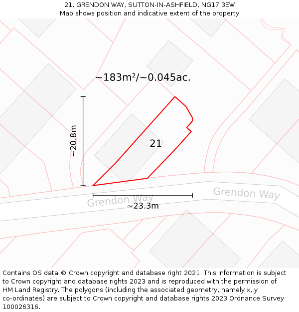 21, GRENDON WAY, SUTTON-IN-ASHFIELD, NG17 3EW: Plot and title map