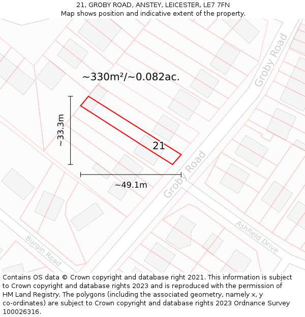 21, GROBY ROAD, ANSTEY, LEICESTER, LE7 7FN: Plot and title map