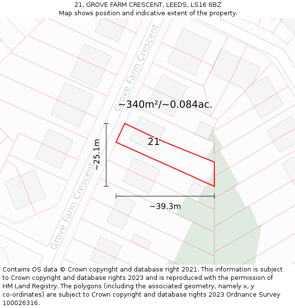 21, GROVE FARM CRESCENT, LEEDS, LS16 6BZ: Plot and title map