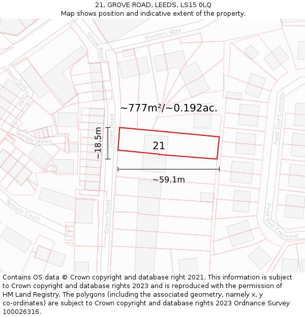 21, GROVE ROAD, LEEDS, LS15 0LQ: Plot and title map