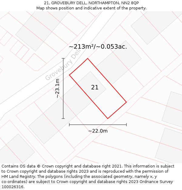 21, GROVEBURY DELL, NORTHAMPTON, NN2 8QP: Plot and title map