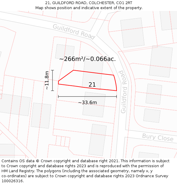 21, GUILDFORD ROAD, COLCHESTER, CO1 2RT: Plot and title map