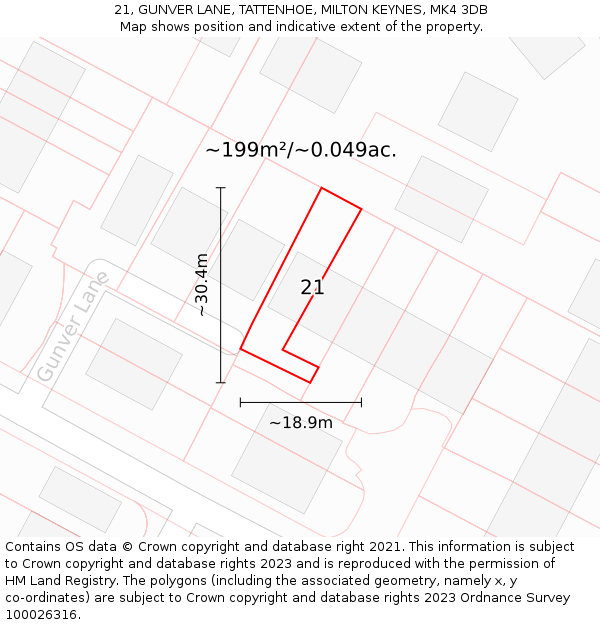 21, GUNVER LANE, TATTENHOE, MILTON KEYNES, MK4 3DB: Plot and title map