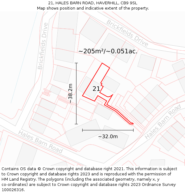 21, HALES BARN ROAD, HAVERHILL, CB9 9SL: Plot and title map