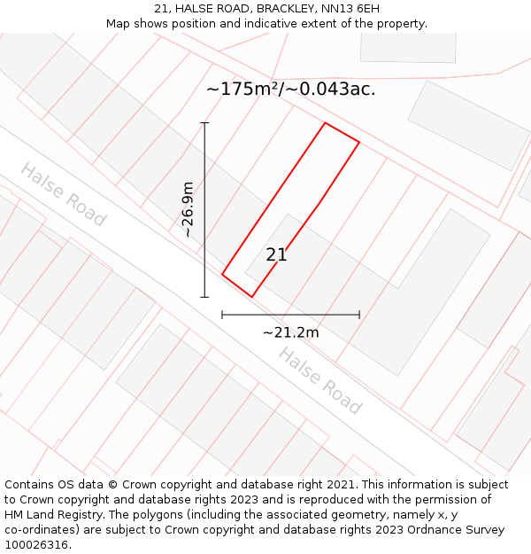 21, HALSE ROAD, BRACKLEY, NN13 6EH: Plot and title map