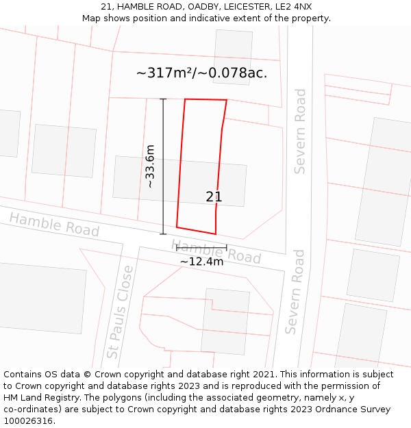 21, HAMBLE ROAD, OADBY, LEICESTER, LE2 4NX: Plot and title map