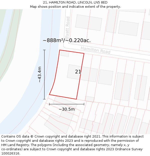 21, HAMILTON ROAD, LINCOLN, LN5 8ED: Plot and title map