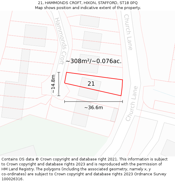 21, HAMMONDS CROFT, HIXON, STAFFORD, ST18 0PQ: Plot and title map