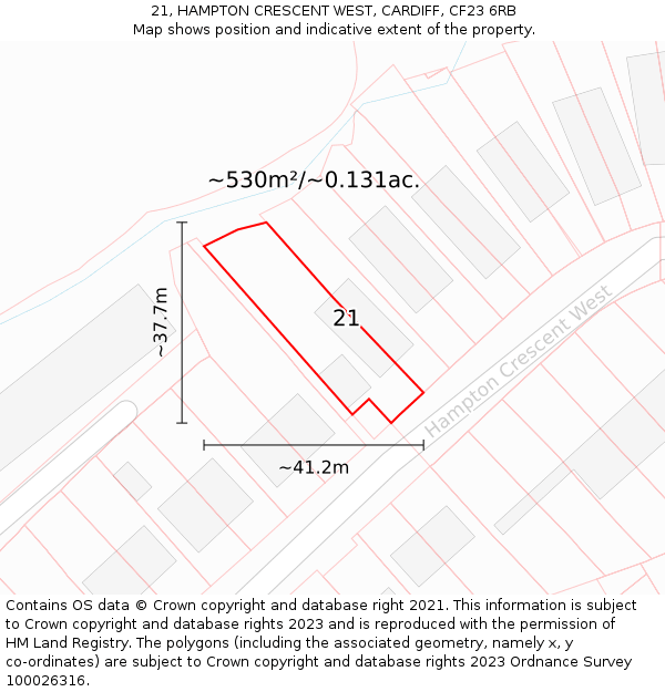 21, HAMPTON CRESCENT WEST, CARDIFF, CF23 6RB: Plot and title map