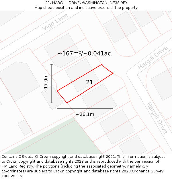 21, HARGILL DRIVE, WASHINGTON, NE38 9EY: Plot and title map