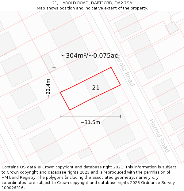 21, HAROLD ROAD, DARTFORD, DA2 7SA: Plot and title map