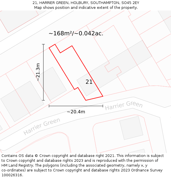 21, HARRIER GREEN, HOLBURY, SOUTHAMPTON, SO45 2EY: Plot and title map