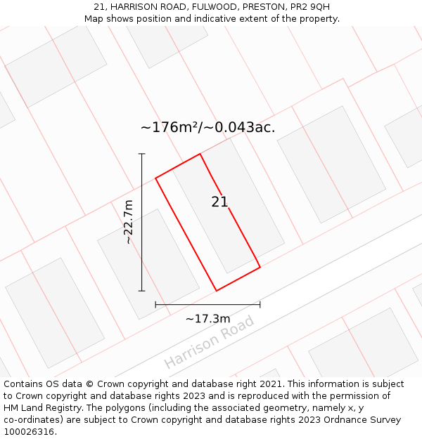 21, HARRISON ROAD, FULWOOD, PRESTON, PR2 9QH: Plot and title map