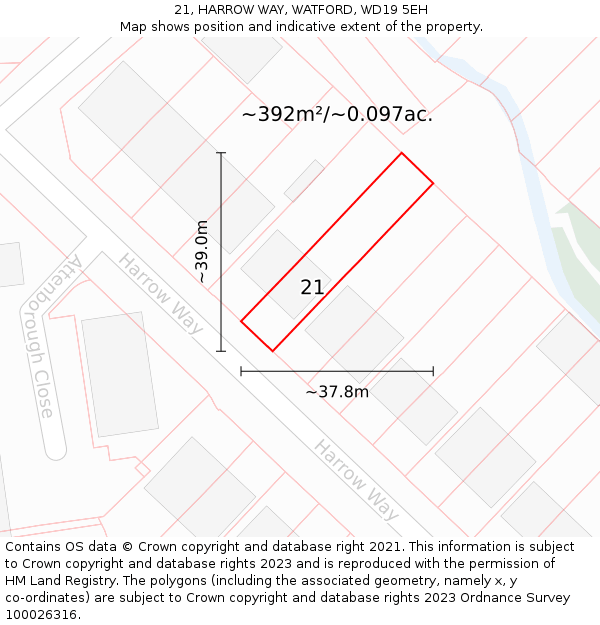 21, HARROW WAY, WATFORD, WD19 5EH: Plot and title map