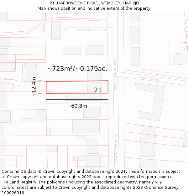 21, HARROWDENE ROAD, WEMBLEY, HA0 2JD: Plot and title map