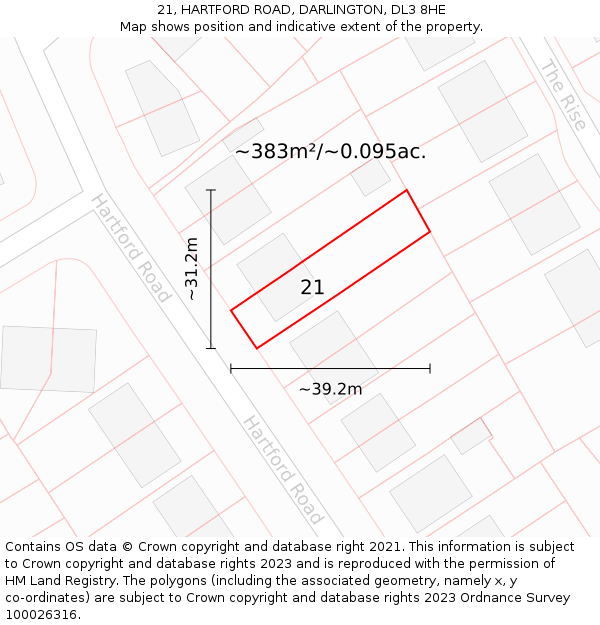 21, HARTFORD ROAD, DARLINGTON, DL3 8HE: Plot and title map