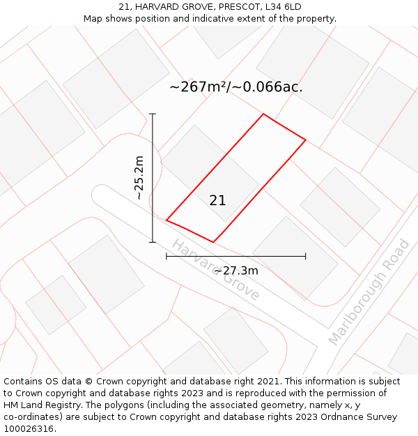 21, HARVARD GROVE, PRESCOT, L34 6LD: Plot and title map