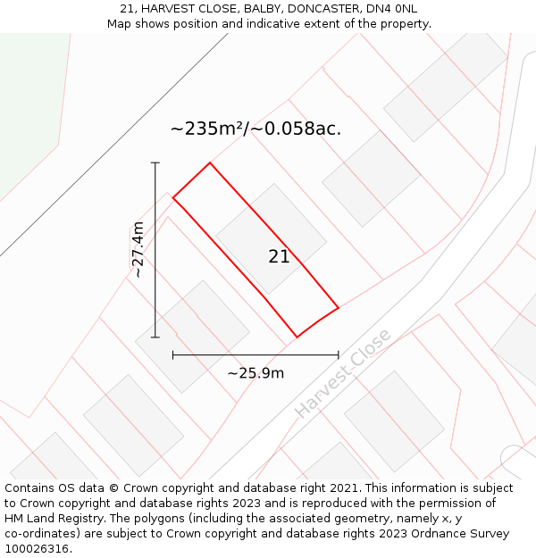 21, HARVEST CLOSE, BALBY, DONCASTER, DN4 0NL: Plot and title map