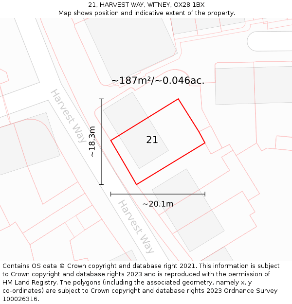 21, HARVEST WAY, WITNEY, OX28 1BX: Plot and title map