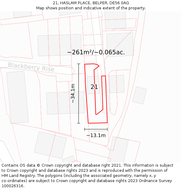 21, HASLAM PLACE, BELPER, DE56 0AG: Plot and title map