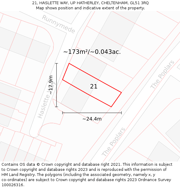 21, HASLETTE WAY, UP HATHERLEY, CHELTENHAM, GL51 3RQ: Plot and title map