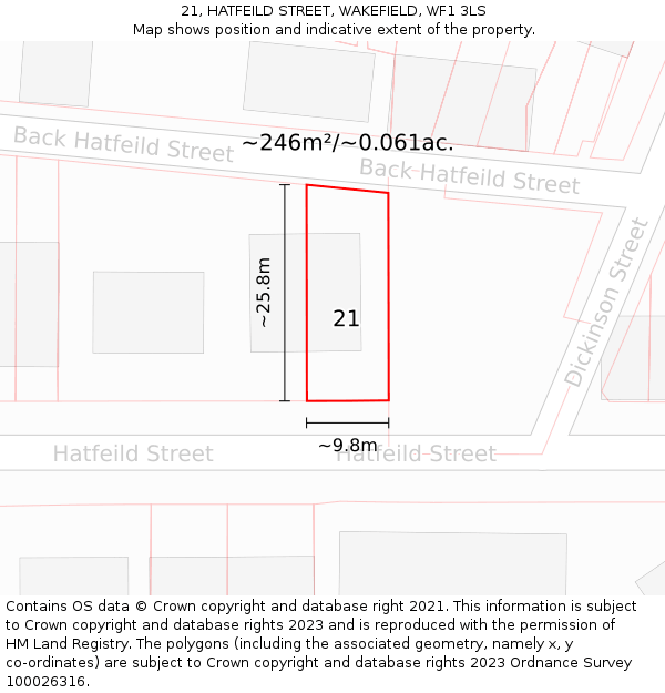 21, HATFEILD STREET, WAKEFIELD, WF1 3LS: Plot and title map