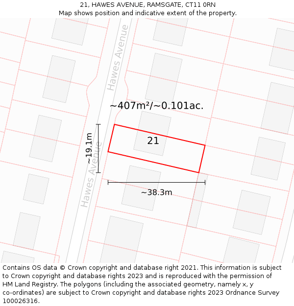 21, HAWES AVENUE, RAMSGATE, CT11 0RN: Plot and title map