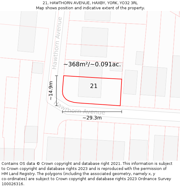 21, HAWTHORN AVENUE, HAXBY, YORK, YO32 3RL: Plot and title map