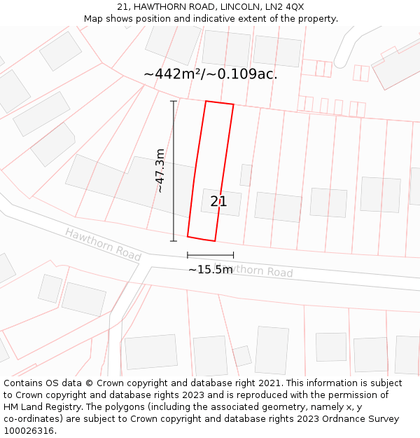 21, HAWTHORN ROAD, LINCOLN, LN2 4QX: Plot and title map