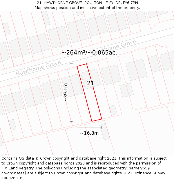 21, HAWTHORNE GROVE, POULTON-LE-FYLDE, FY6 7PN: Plot and title map