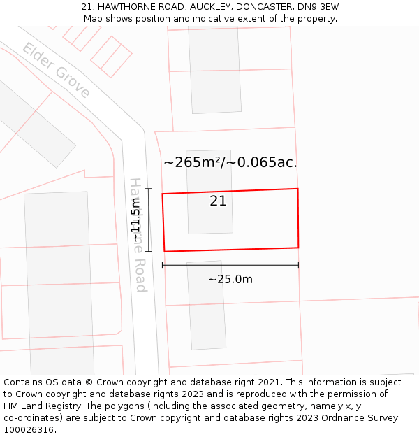 21, HAWTHORNE ROAD, AUCKLEY, DONCASTER, DN9 3EW: Plot and title map