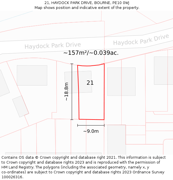 21, HAYDOCK PARK DRIVE, BOURNE, PE10 0WJ: Plot and title map