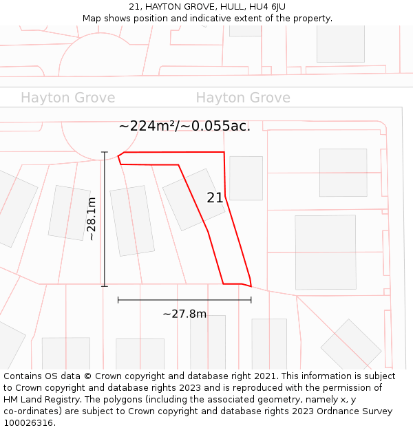 21, HAYTON GROVE, HULL, HU4 6JU: Plot and title map