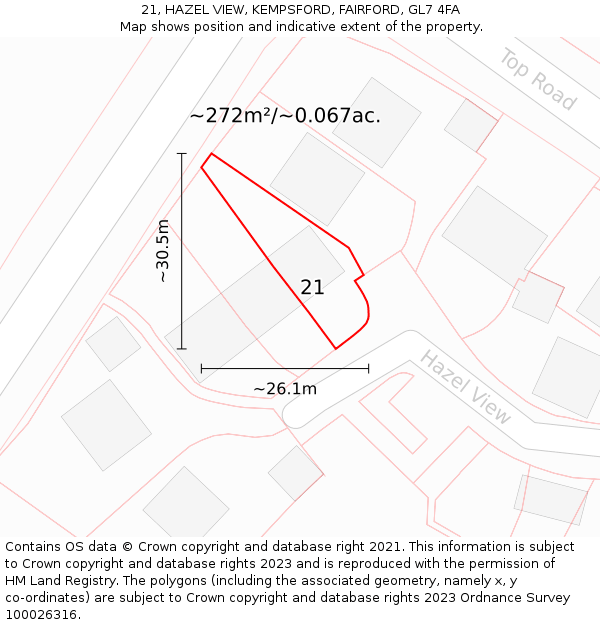 21, HAZEL VIEW, KEMPSFORD, FAIRFORD, GL7 4FA: Plot and title map