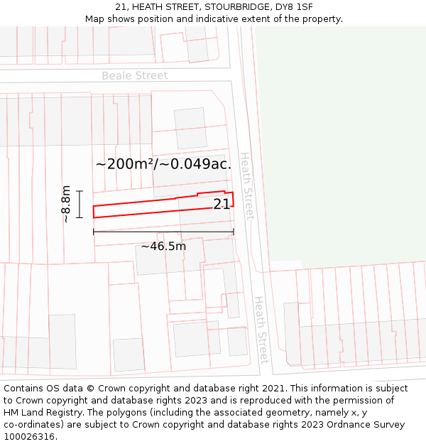 21, HEATH STREET, STOURBRIDGE, DY8 1SF: Plot and title map