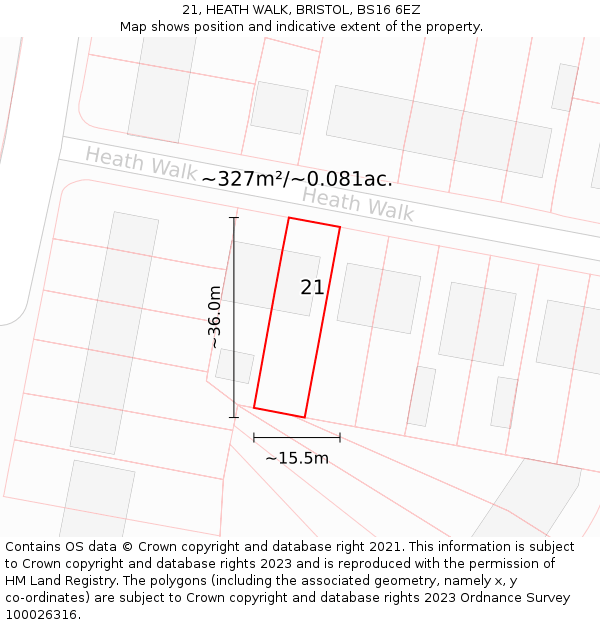 21, HEATH WALK, BRISTOL, BS16 6EZ: Plot and title map