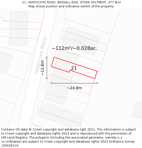 21, HEATHCOTE ROAD, BIGNALL END, STOKE-ON-TRENT, ST7 8LH: Plot and title map